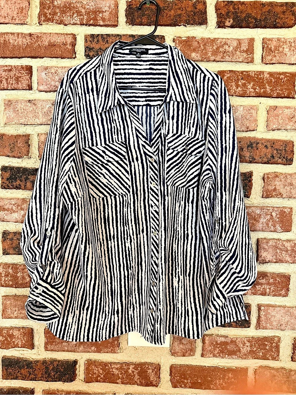 Notations Striped Button Down Blue & White Size 3X